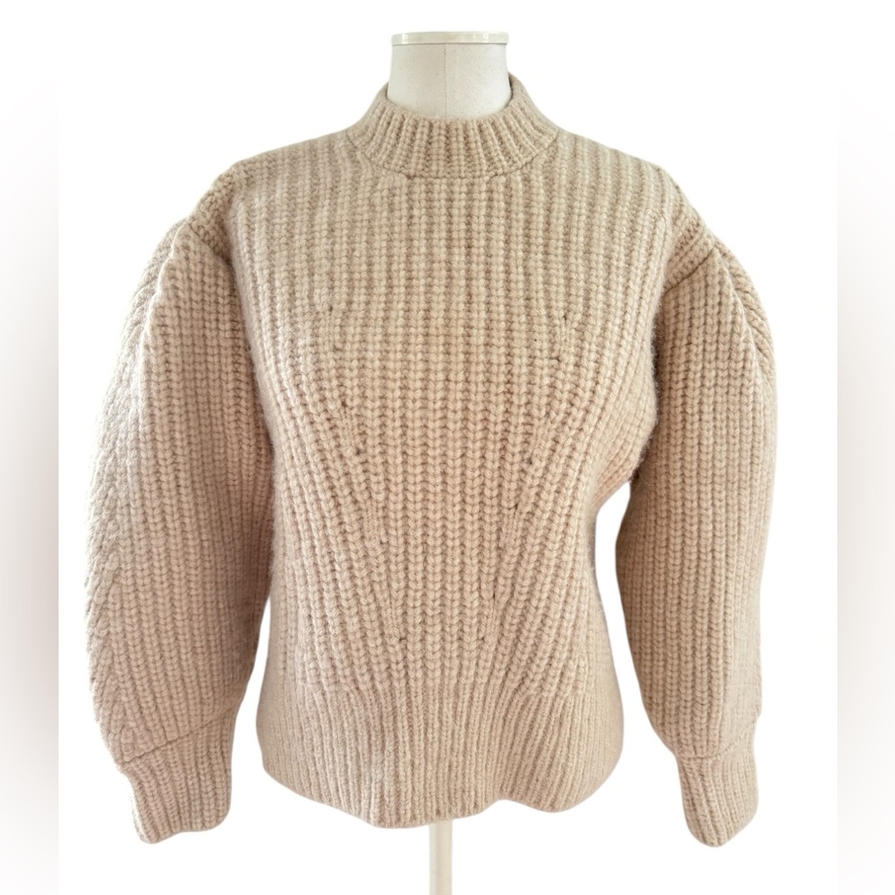 Ulla Johnson Alpaca Chunky Knit Puff Sleeves Beige Sweater Sz Medium